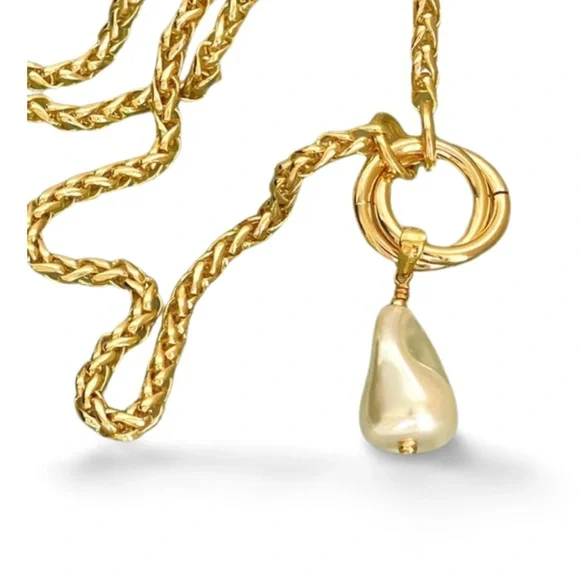 Statement Gold Necklace with Pearl Pendant 16 inches - Picture 9 of 12